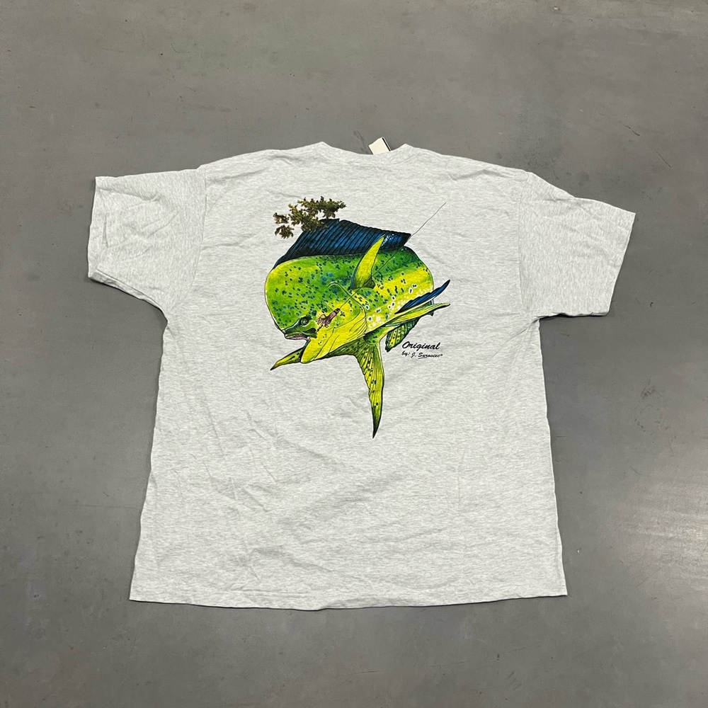 Vintage Y2K Fruit Of the loom Mahi Fishing style Shirt Size 2XL Gray